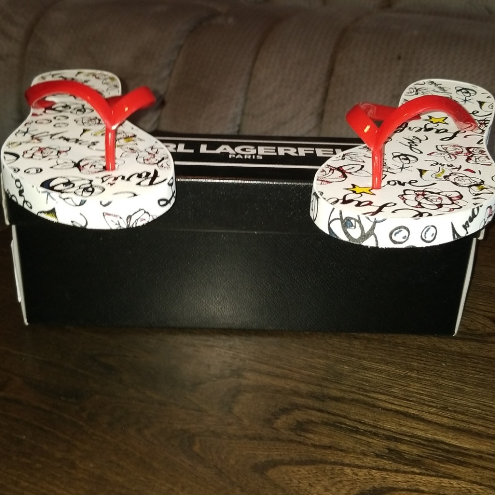 New Karl Lagerfeld Paris Farah Red Eva Flip Flop - Picture 4 of 8